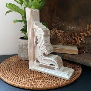 Hand Carved Wood Corbel Book End Shelf Decor Shabby Chic Rustic Chippy Boho
